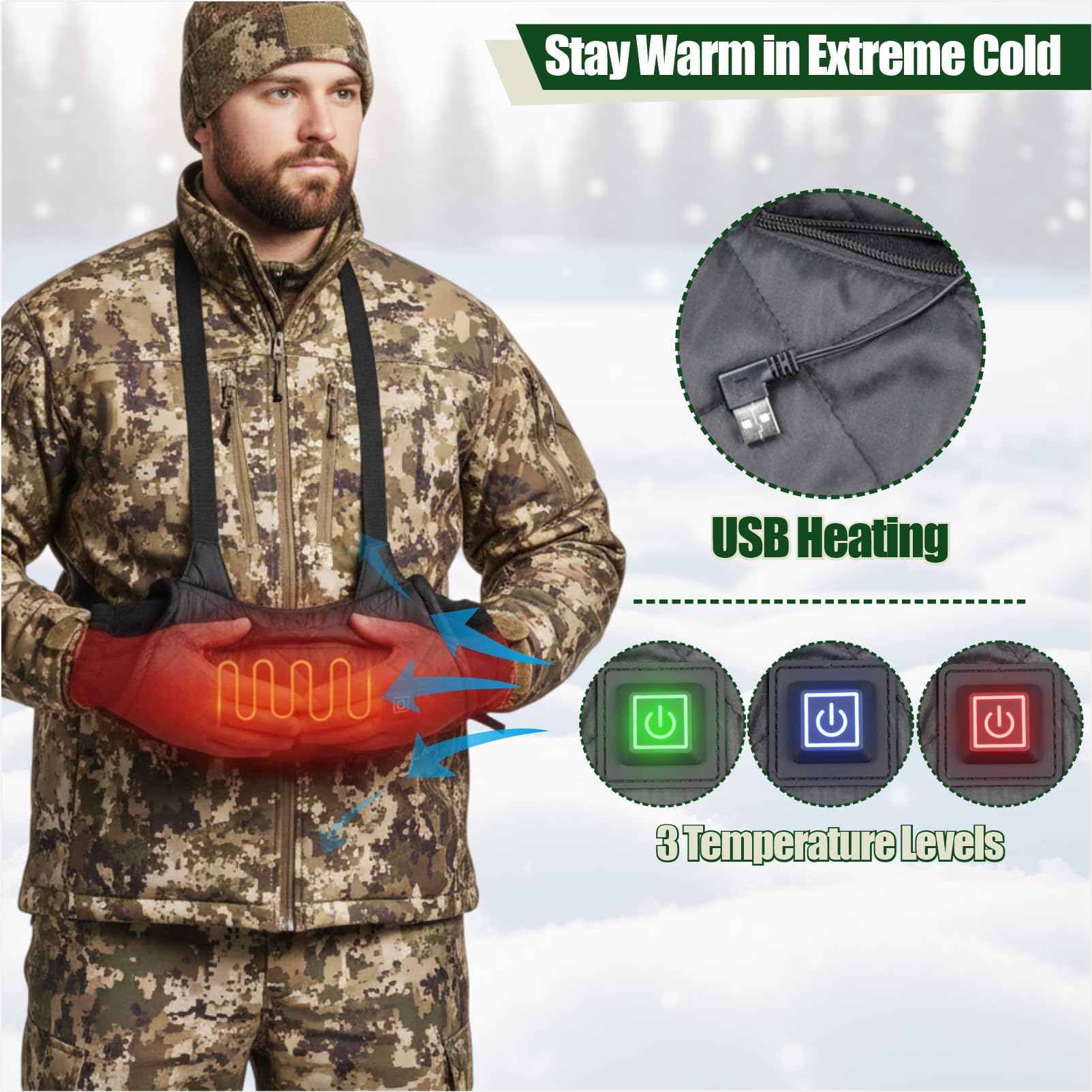 Manchon chauffant USB pour la chasse, la pêche, le camping, la randonnée, le ski et les activités de plein air par temps froid, 1 pièce