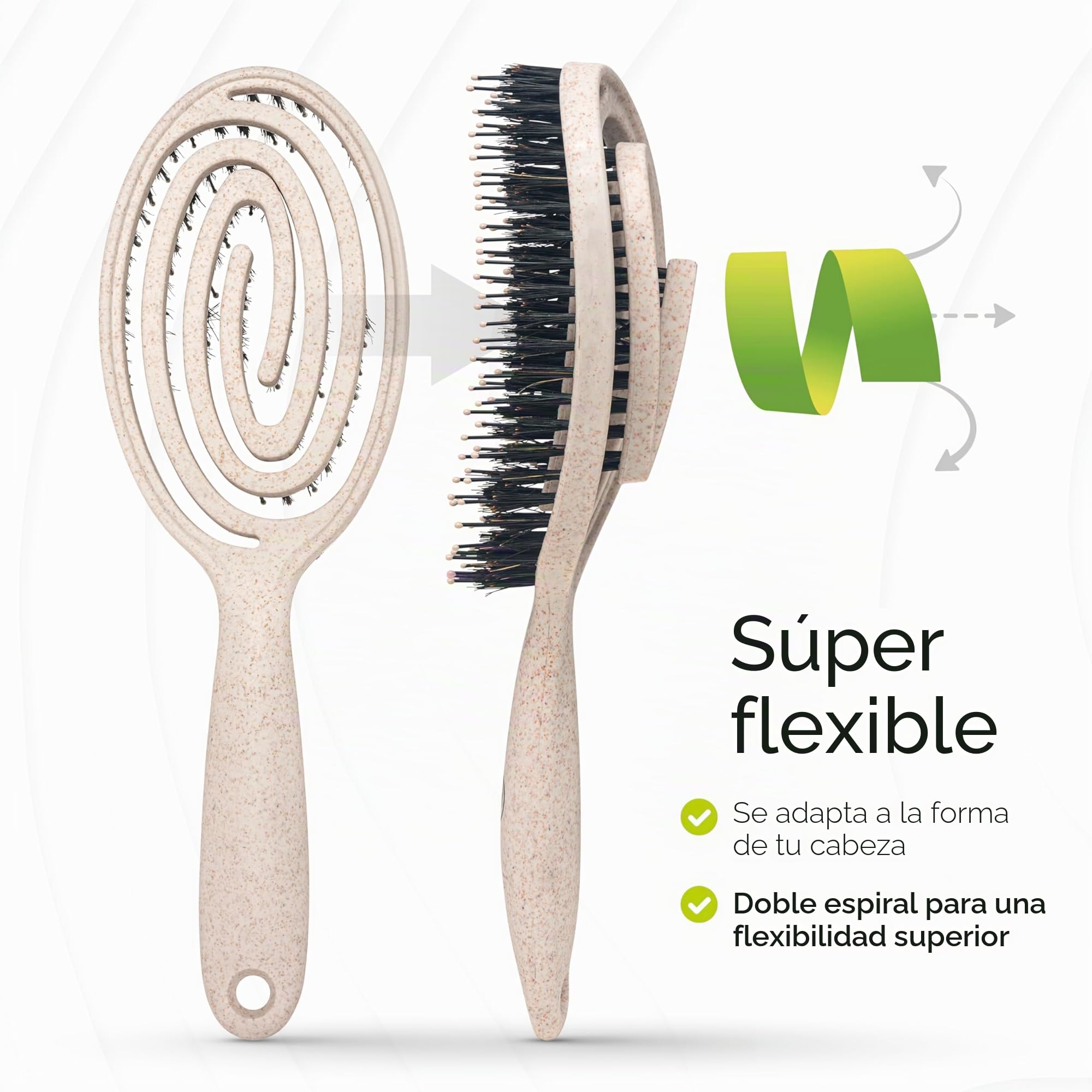 FABCARE Cepillo Cerdas Jabalí, Desenredante Sin Tirones, Peine Antitirones, Pelo Liso y Rizado, Alisador Antirotura Profesional, Ideal para Cuidado Capilar y Estilo Natural (Beige)