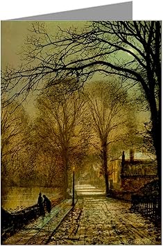 مجموعة 12 Vintage Notecard من لوحة جون أتكينسون جريمشو الفيكتورية لمشهد شارع لندن بعنوان A Moonlit Country Road، 1877