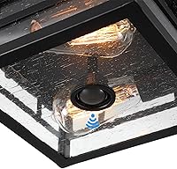 Vista 5 de Outdoor Flush Mount Motion Sensor Ceiling Light - Timeless Industrial Design with Seeded Clear Glass for Your Porch, Driveway, Covered Patio, negro