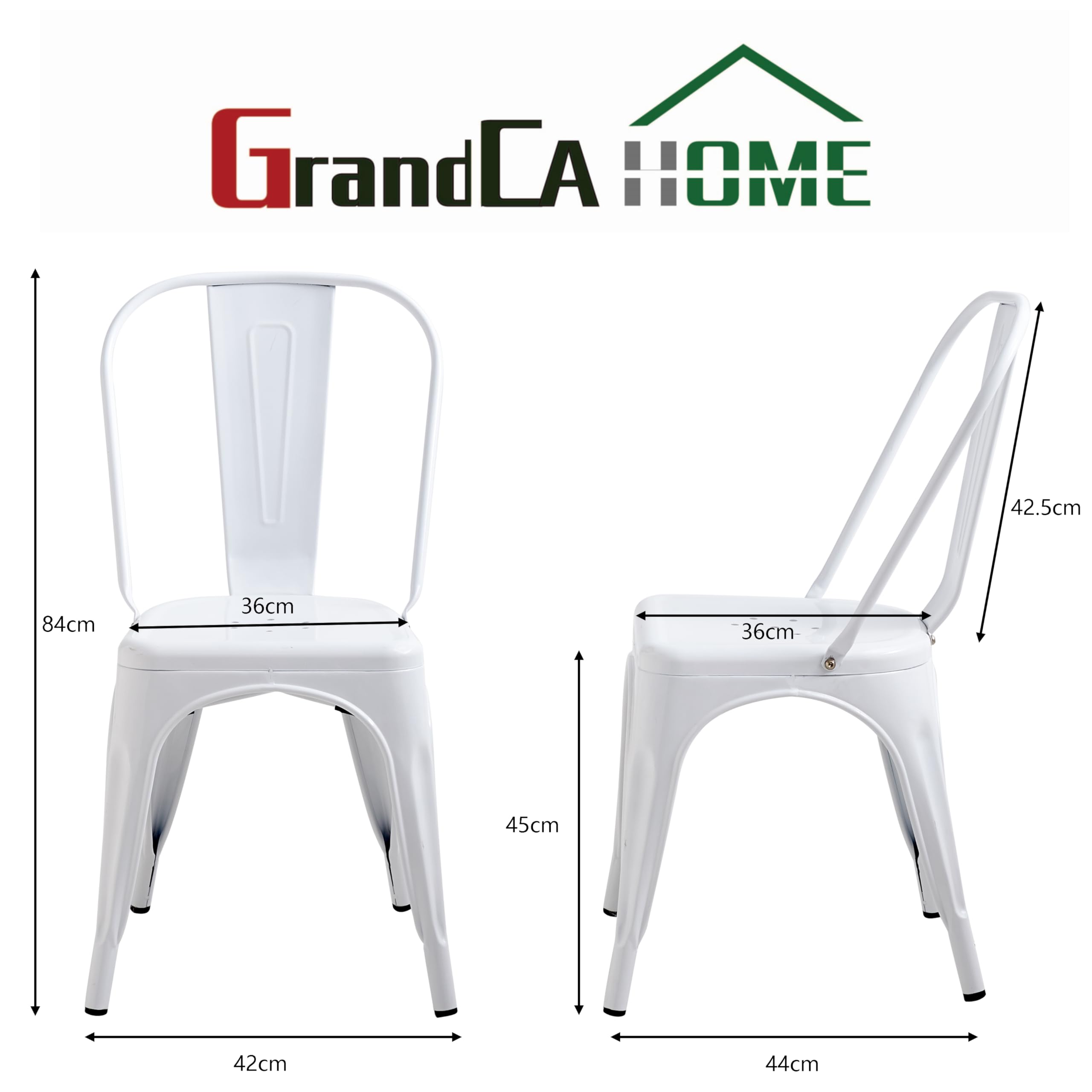 GrandCA HOME Set di 4 Sedie Impilabili in Metallo Sedia da Pranzo Sedia da Bar, Ideale per Sala da Pranzo, Cucina, Bar e Soggiorno, Bianco
