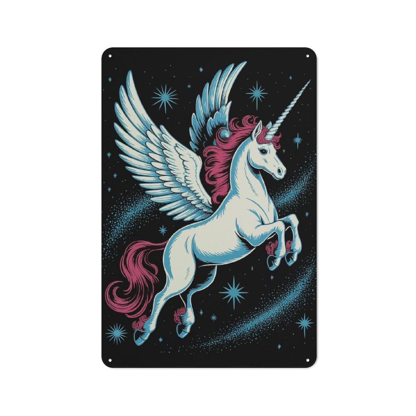 Junmoney Winged Unicorn In Starry Night Tin Wall Plaque 30X20cm With For Hobby Room Or Studio, For Home Interiors, Feature Walls And Decorative Displays