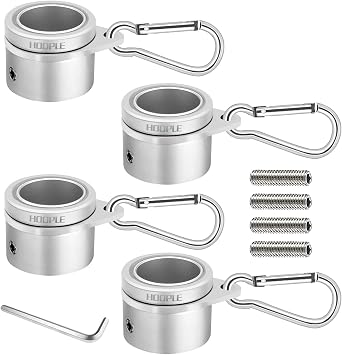 Flag Pole Rings, 360 Anti-Wrap Spinning Flagpole Mounting Rings with Adjustable Screws for 0.751.02 Inch Poles, Heavy Duty Aluminum Alloy Swivel Clips with Carabiners, 1inch-Pack of 4, Silver