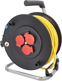 as - Schwabe 10137 Professional Cable Reel with 3 Protective Connector Sockets, IP44, 230V/16 A, 40 m Cable Length, Black