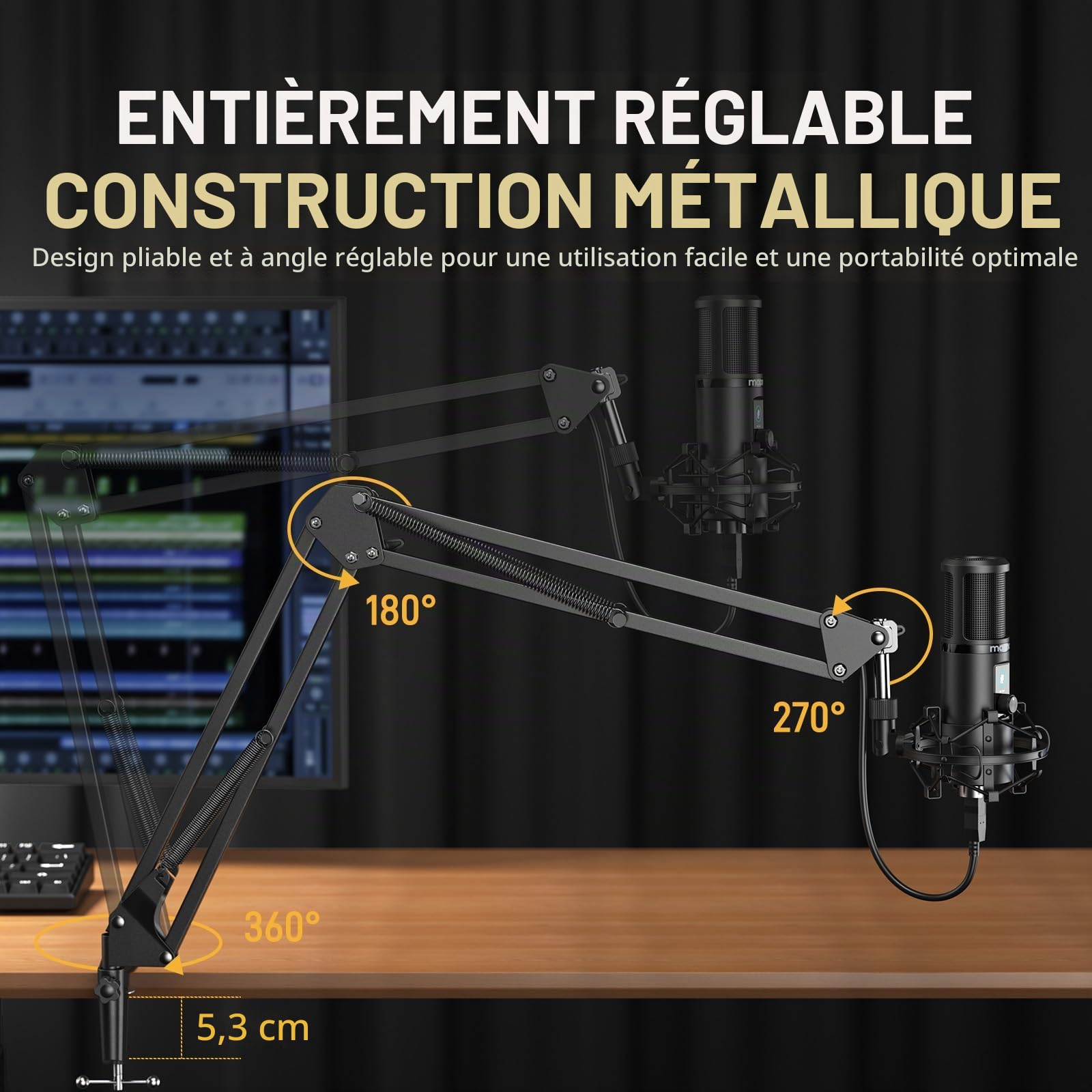 MAONO Micro USB Convient au PC, Microphone USB est équipé de 192 kHz/24 Bits, Micro USB avec Fonction de sourdine en Un clic Convient au Streaming Media, blogs, aux Jeux, Video Conference (PM421)