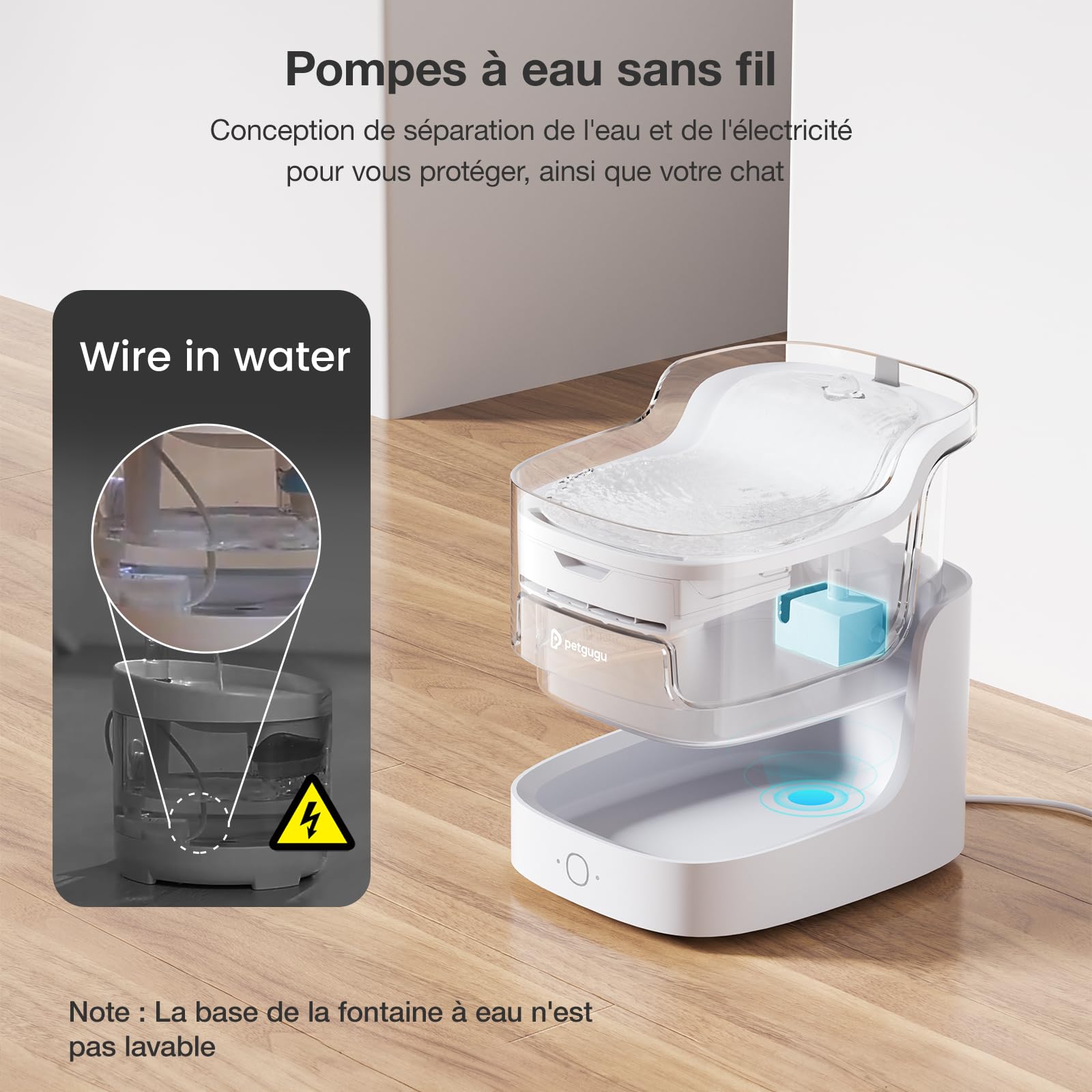 PETGUGU Fontaine a Eau Chat Intelligente, Distributeur Eau Chat Silencieux avec réservoir Transparent de 2L,Fontaine à Eau pour Chat avec 8 Niveaux de Filtration, contrôle Via APP (PF1)