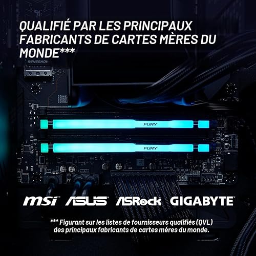 Kingston FURY Beast Noir RGB 32Go (2x16Go) 6000MT/s DDR5 CL30 DIMM Mémoire pour PC de Gamer Kit de 2 AMD EXPO/ Intel XMP - KF560C30BBEAK2-32 - 3