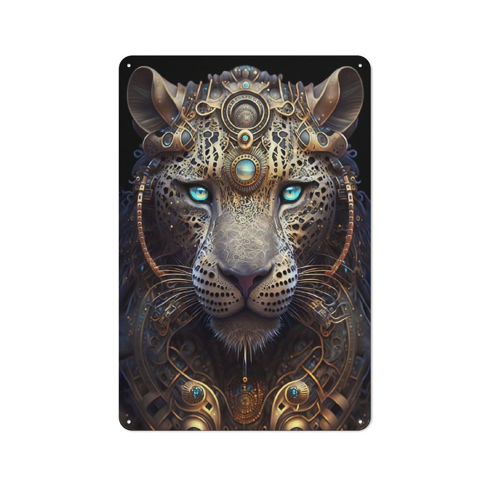 Junmoney Style-21 30X20cm Retro Tin Sign With Mystical God Leopard For Lounge Or Reading Corner, A Decorative Metal Sign For Lounges And Reading Corners
