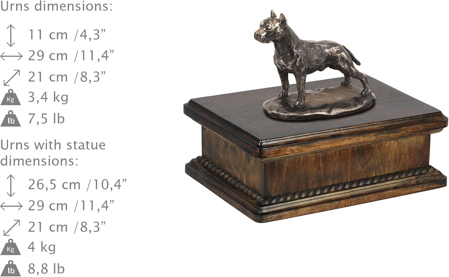 Art-Dog Custom Dog Mama Sitting Statue Memorial Urn - Handmade Cold Cast Bronze on Birch Base – Sturdy and Stylish Urn for Dog’s Ashes – 24,5x29x21cm – 5l – American Staffordshire Terrier