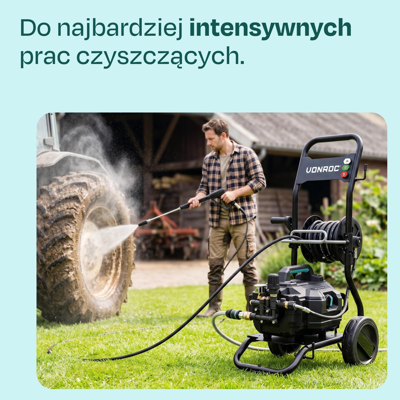 VONROC Myjka ciśnieniowa PRO V25-3 – 2500 W – 180 barów – silnik indukcyjny – wąż premium o długości 15 m – w zestawie: końcówka do czyszczenia tarasów, rozpylacz piany i 5 dysz