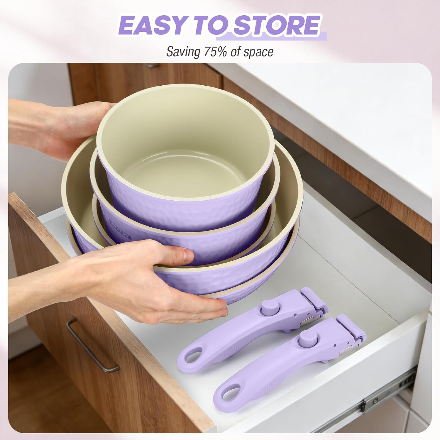 pots and Pans Set, Ceramic Nonstick Cookware Set Detachable Handle, Induction Kitchen Cookware Sets with Removable Handle, Non Stick RV Cookware Set, Dishwasher ＆ Oven Safe