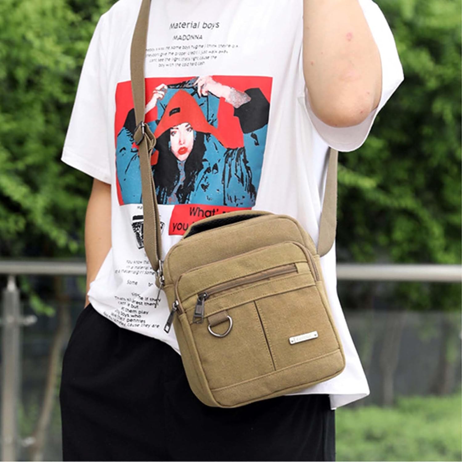 Mens Crossbody Bag Canvas Messenger Bag for Men, Vintage Shoulder Bag Multiple Pockets with Adjustable Strap and Handle - Image 9