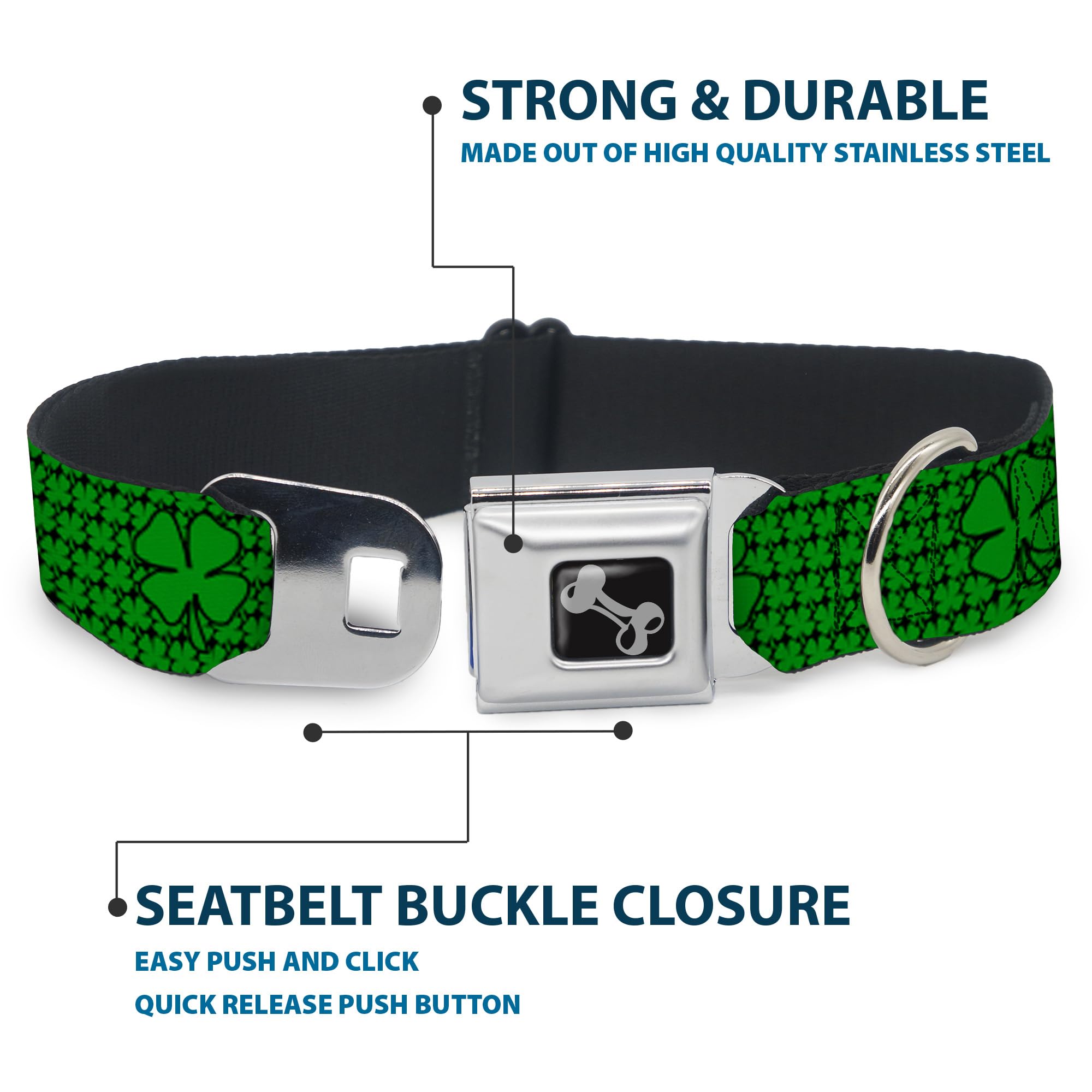 Buckle-Down Klamra do pasa bezpieczeństwa obroża dla psa - koniczyny św. Pata, zielona - szerokość 3,8 cm - pasuje na szyję 45-81 cm - duża