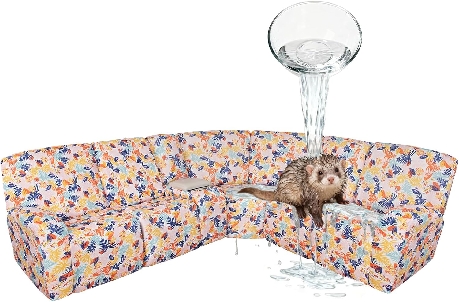 ALIECOM 100% Waterproof Sectional Recliner Couch Covers L Shape Printed Stretch Corner Reclining Sectional Sofa Cover Washable Pet Dog Recliner Slipcovers (Tropical Leaf, 5 Seat and 1 Console)