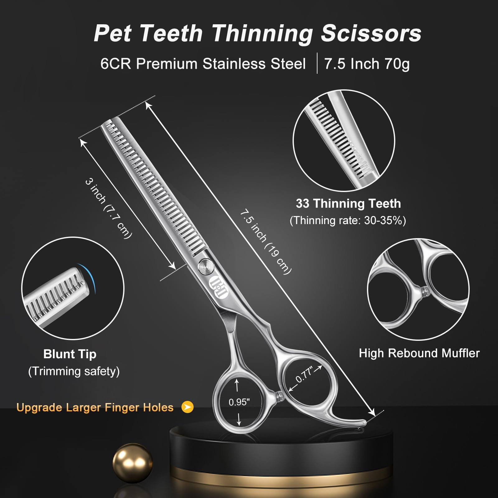 CIICII Tijeras para Perros, 7,5" Juego de Tijeras Peluqueria Canina Profesional (Gato Perro Aseo Tijeras Entresacar & Tijeras Curvas) para Aseo Mascotas Bricolaje (Punta Redonda-9 Pcs-Plata)