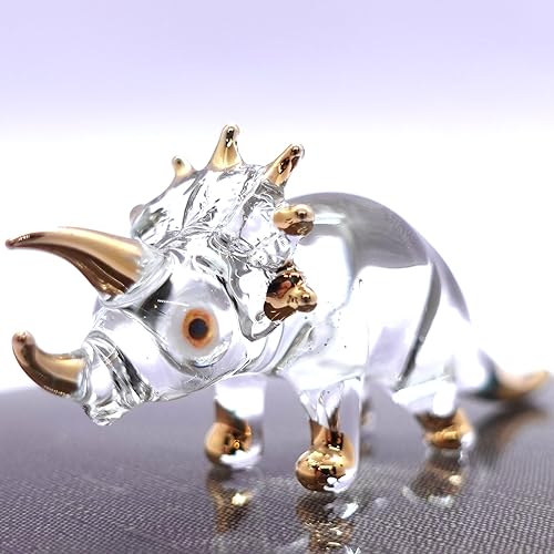 Miniatura 4 de Figuras en miniatura de dinosaurio soplado a mano de vidrio transparente, animales, regalo coleccionable para decoración del hogar (Triceratops)