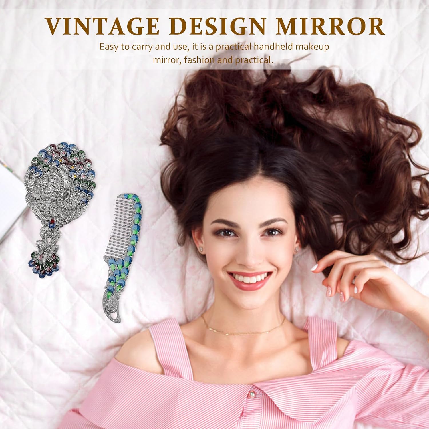 Wear-Resistant Vintage Handheld Mirror with Metal Handle, Small Portable Cosmetic Vanity Mirror Set for Travel and Outdoor Use, Decorative Makeup Accessory for Women