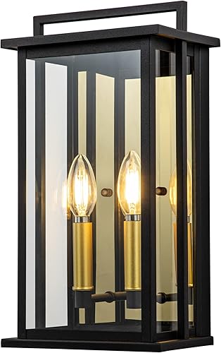 Oupavocs Luces de pared para exteriores con vidrio transparente luces de porche exteriores negras para montaje en pared aplique de pared al aire