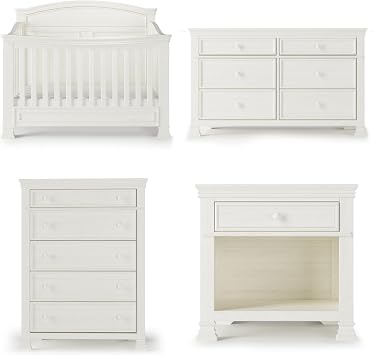 Child Craft Westgate Crib, Double Dresser, Chest, and Nightstand Nursery Set, 4-Piece, Includes 4-in-1 Convertible Crib, Dresser, Chest, and Nightstand Vintage Linen
