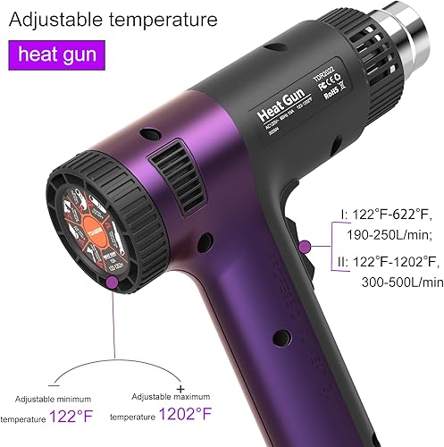 Vista 23 de Una bonita pistola de calor, compacta pero potente, control de temperatura variable de 122 ℉ ~ 1202 ℉, pistola de calor más pequeña de calentamiento