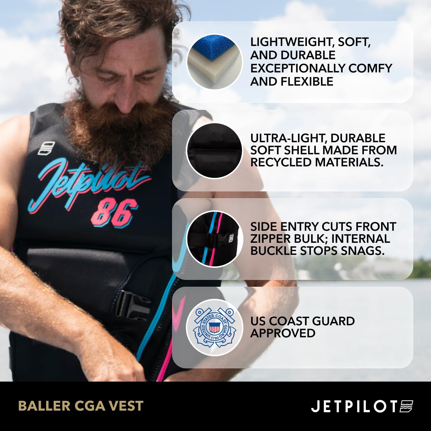 Jetpilot S.Bonifay Baller Neoprene Coast Guard Approved Life Jacket PFD image 5