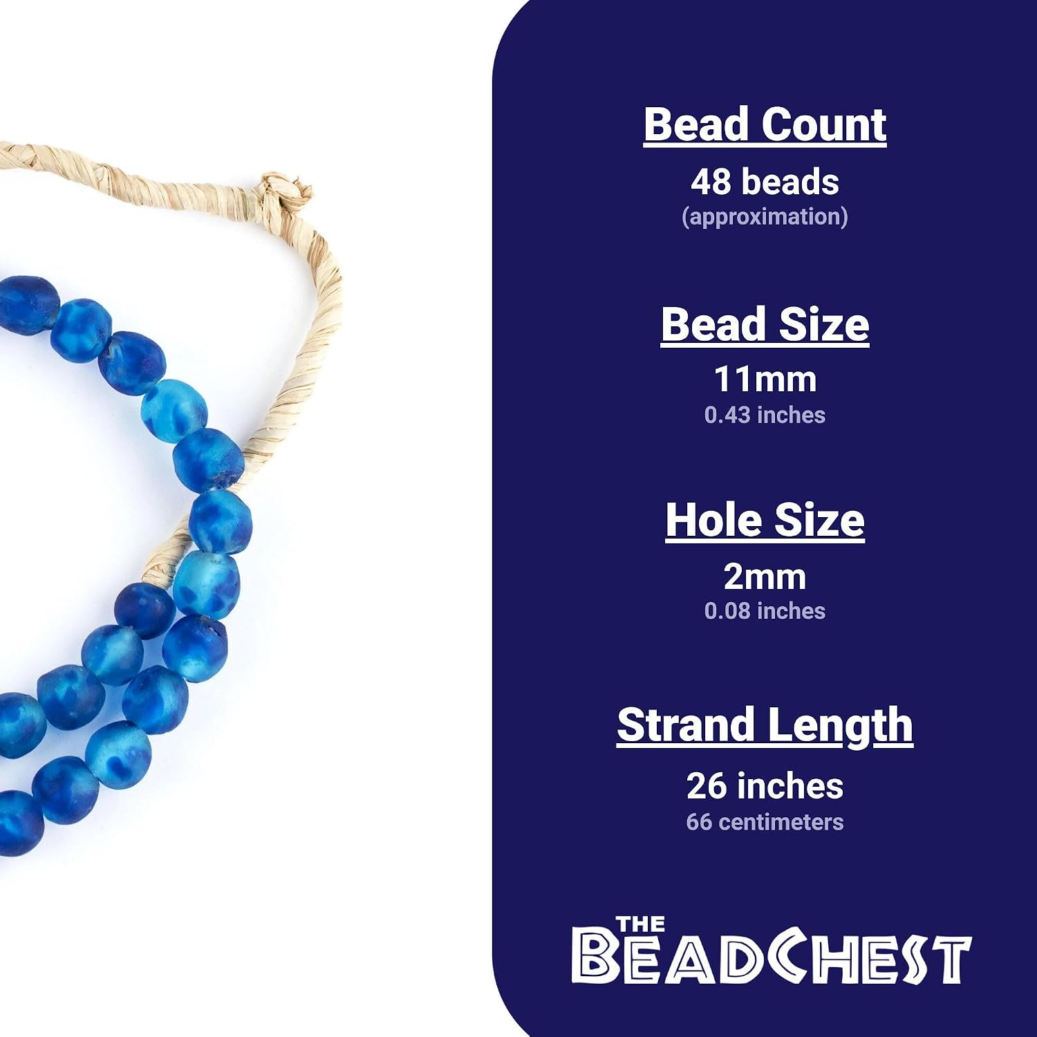 The Bead Chest African Recycled Glass Beads – Handmade in Ghana – Aqua Swirl 11mm Strand for Jewelry Making, Crafts, and Home Decor I Approximately 48 Beads