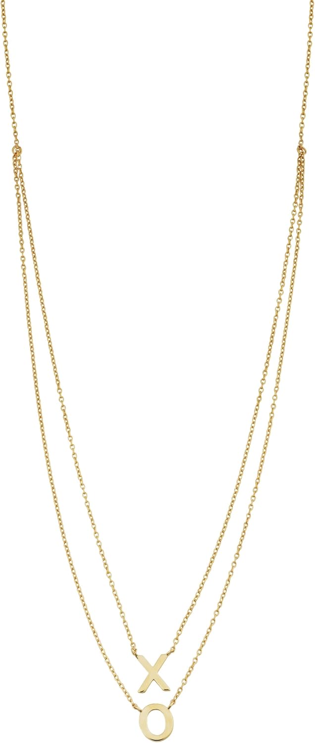 Kooljewelry 14k Yellow Gold Hugs and Kisses Layered Necklace (adjusts to 17 or 18 inch)