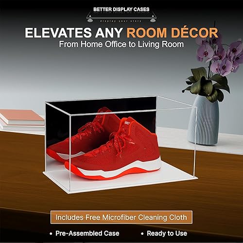 Vista 255 de Better Display Cases Versátil vitrina de acrílico transparente - Caja rectangular grande con base blanca 18" x 12" x 3" (BK09)