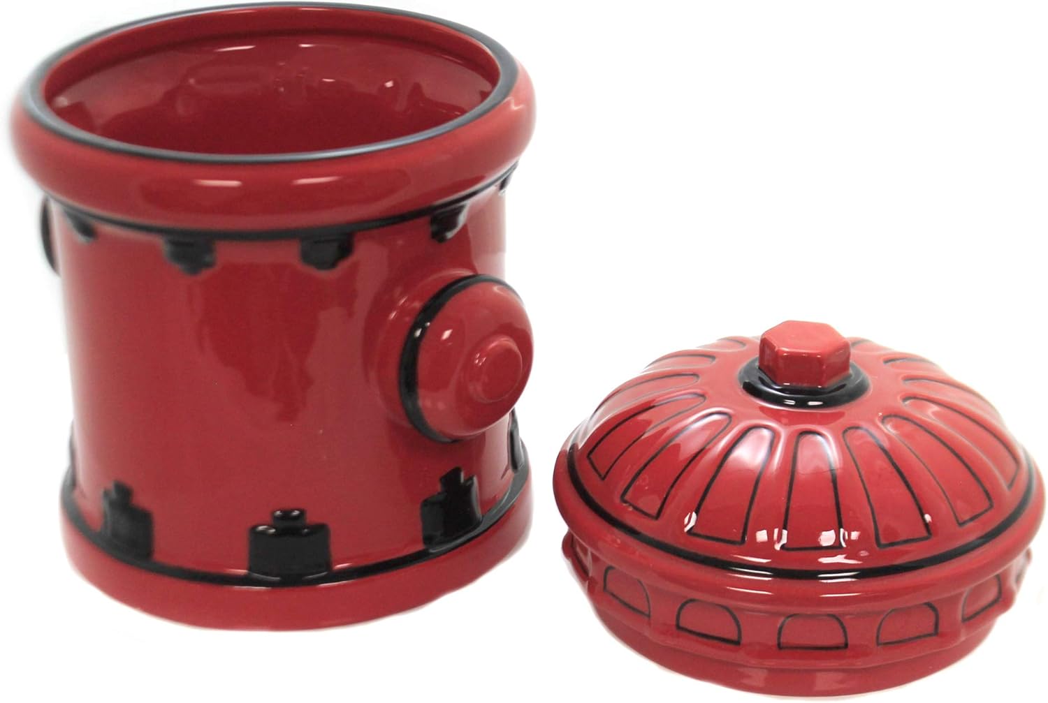 8.25 Inch Red and Black Fire Hydrant Themed Ceramic Cookie Jar