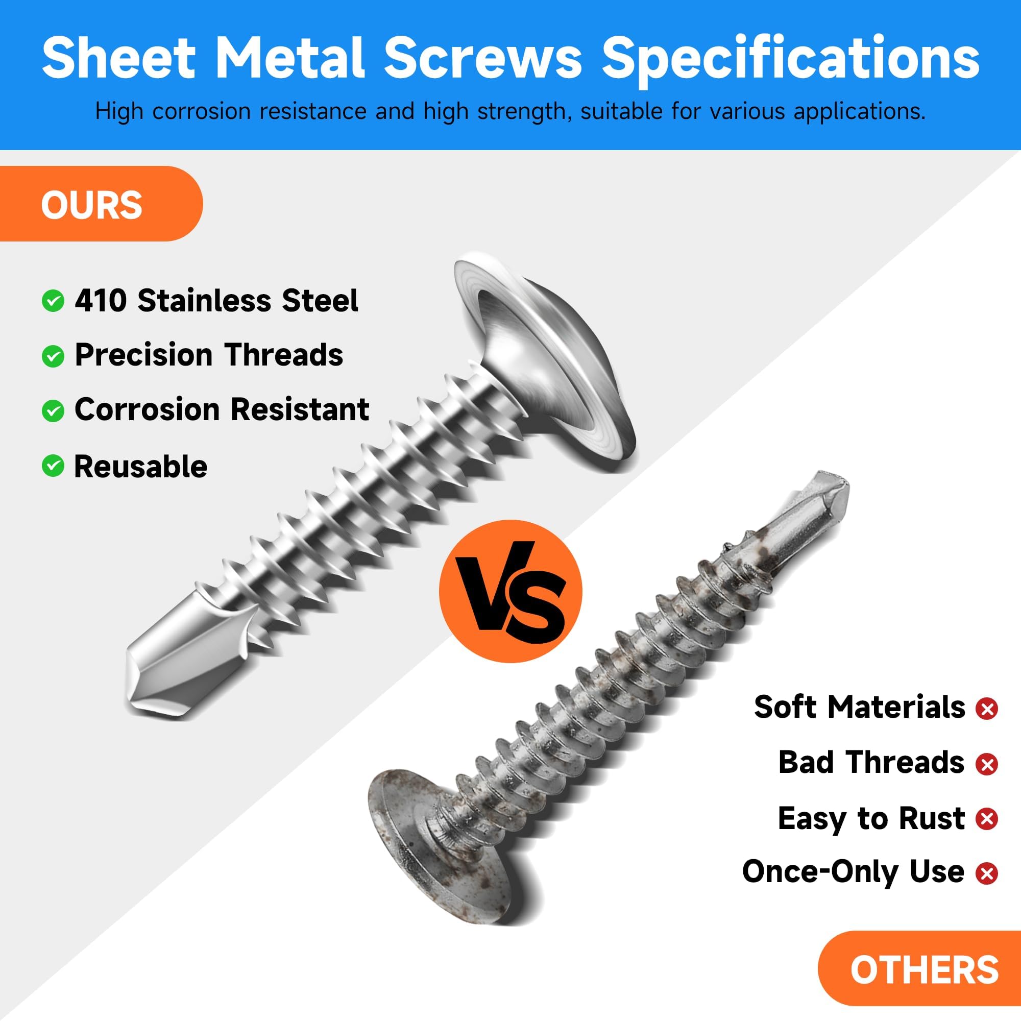 Wavanta 50Pcs Self Tapping Screws for Metal M4.2 x 16mm Truss Head Self Drilling Screws - Image 4