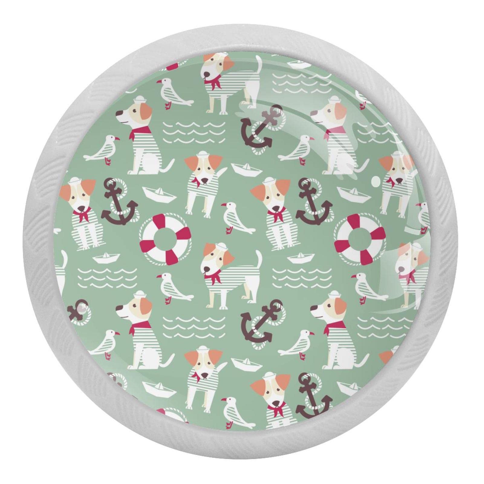 Boutons en verre pour tiroirs de commode 35 mm avec motif ancre de chien | Lot de 4