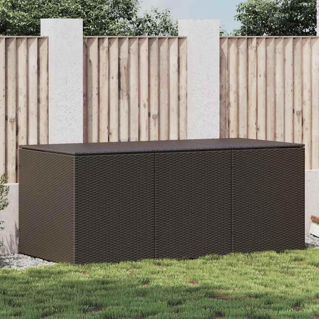 Caja de jardín de ratán sintético, 180 x 90 x 70 cm, color marrón | Acero con recubrimiento en polvo, forro interior, tapa de resorte de gas, patas para circulación del aire