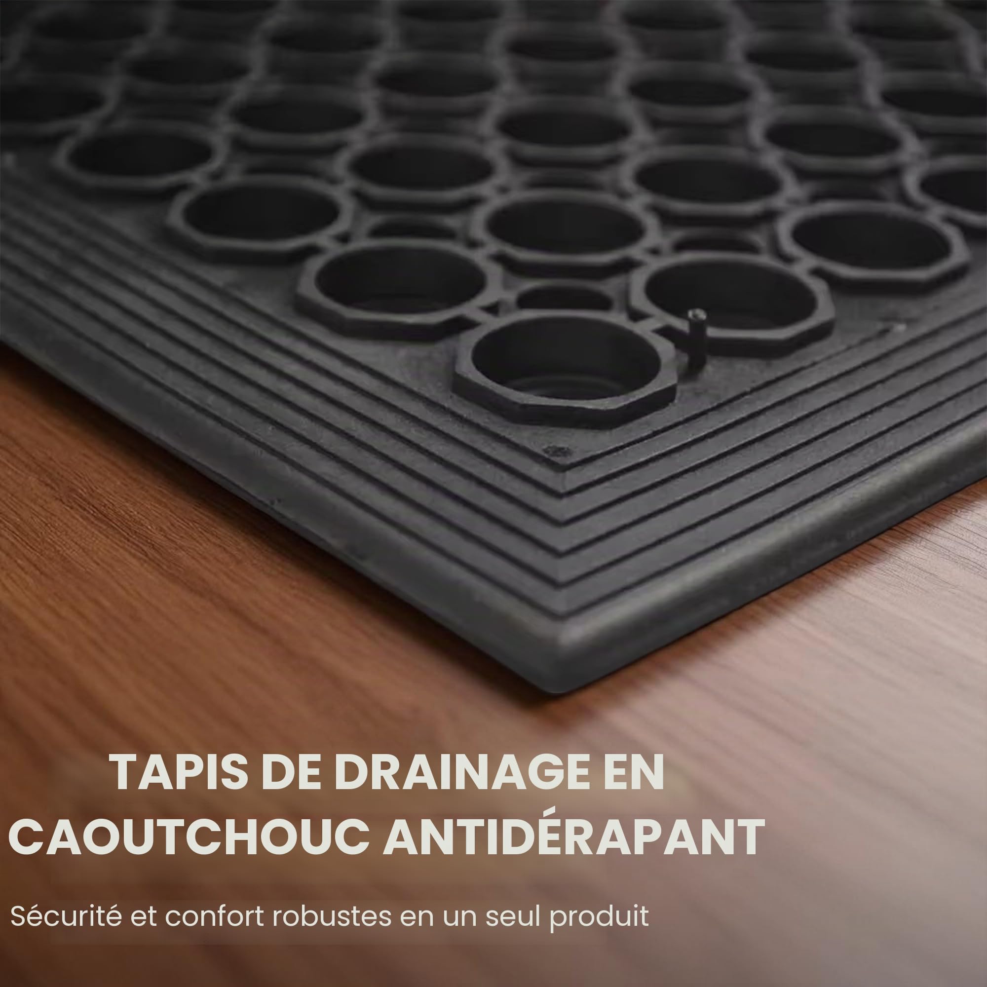 Tapis de sol en caoutchouc anti-fatigue – 12 mm d'épaisseur, 150 x 90 cm – Tapis de drainage antidérapant pour cuisine, garage, atelier ou usage commercial – Tapis confortable lavable et résistant