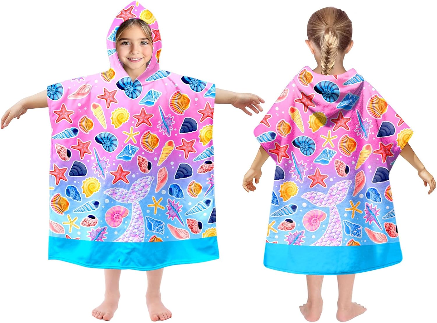 Kids Hooded Beach Towels Wrap for 26 Years,Cute Mermaid Tail Theme