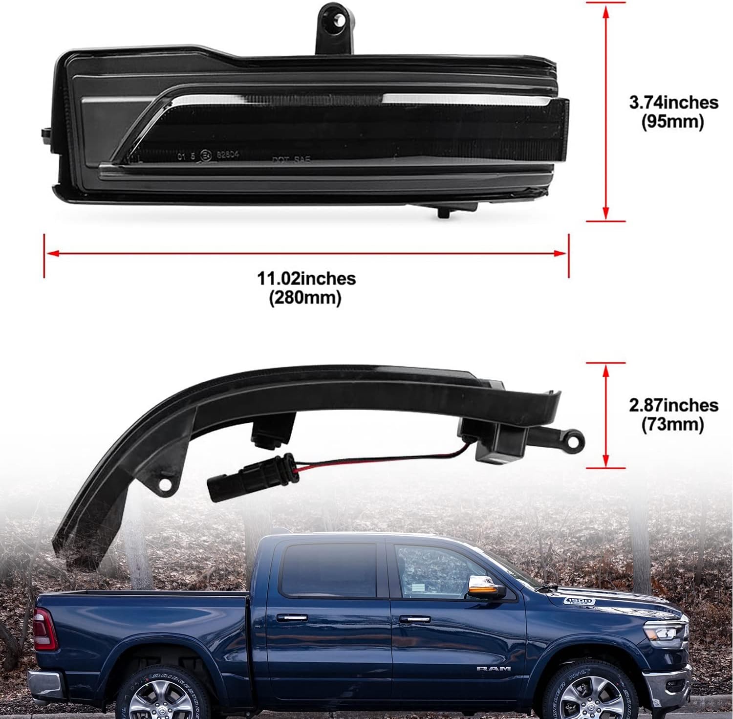 NSLUMO Sequential LED Side Mirror Marker Lights Compatible w/ 2019-2024 Dodge RAM 1500 Pickup Towing Mirror Turn Signal Indicator Lamp Assembly Smoked Lens