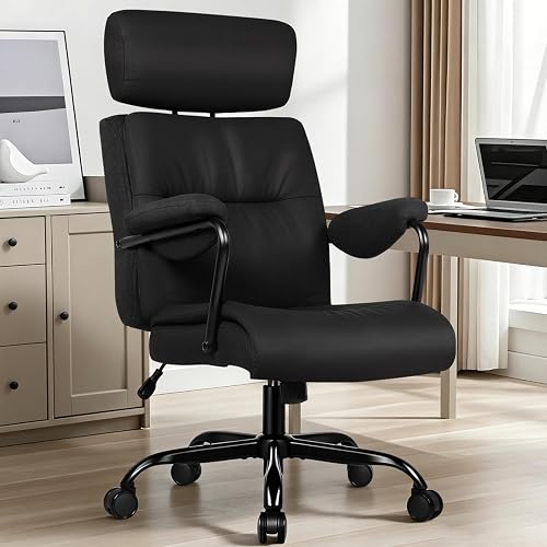 Executive Office Chair Ergonomic, Fabric Desk Chair Comfy High Back, Black | Heavy Duty Computer Chair, Padded Double Layer Thick Cushion, Rolling Office Chairs with Wheels, Swivel Rocking,for Home Work