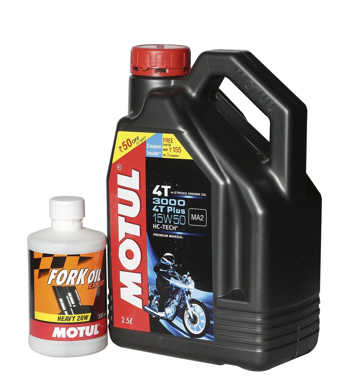 Motul Combo of 3000 4T 15W50 API SM HCTech Engine Oil (2.5 L) and Fork