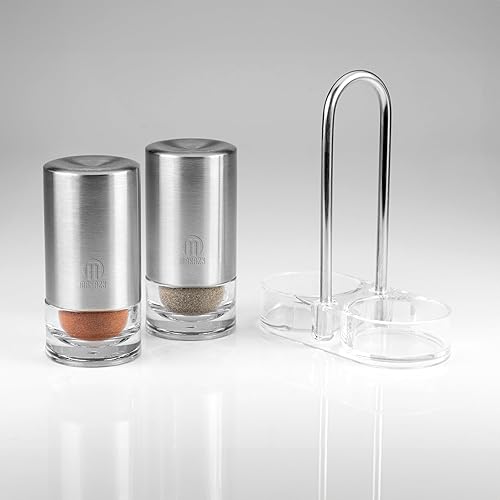 Miniatura 4 de Salero y pimentero de acero inoxidable con soporte, elegante juego de sal y pimienta para mesa de comedor, cocina y restaurante, recargable y fácil