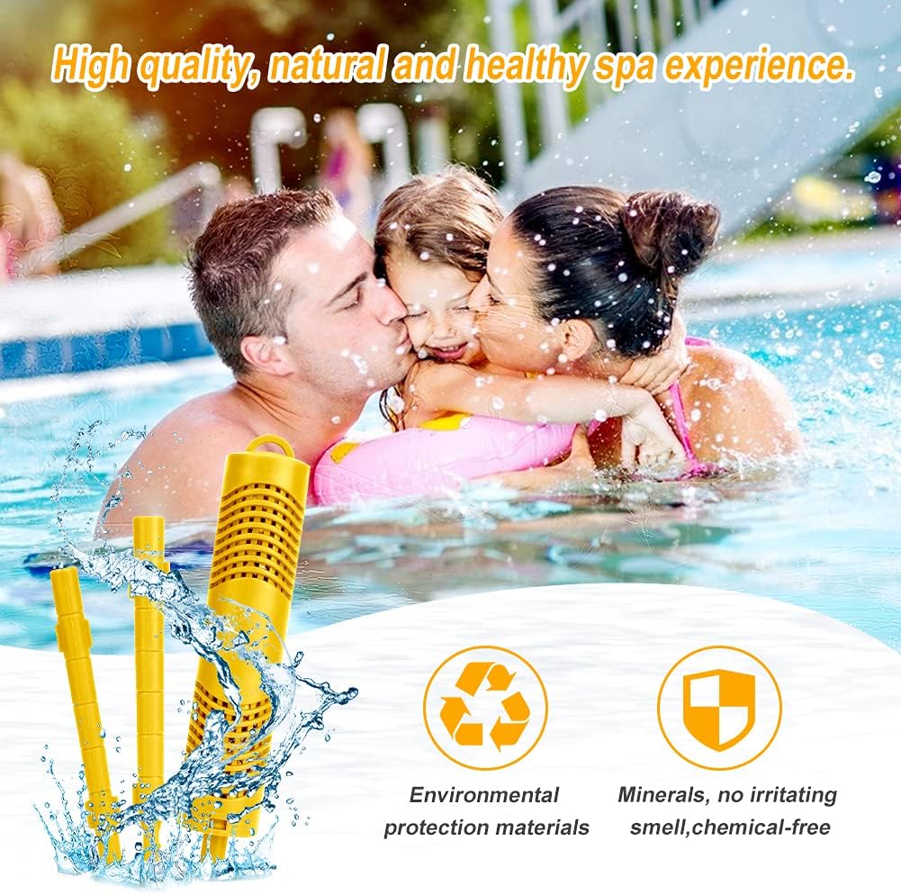 Spa Mineral Stick 4 Pack Hot Tub Filter with 4 Months Lifetime Cartridge Universal for Spas Filters Swimming Pool Fish Pond (Yellow)