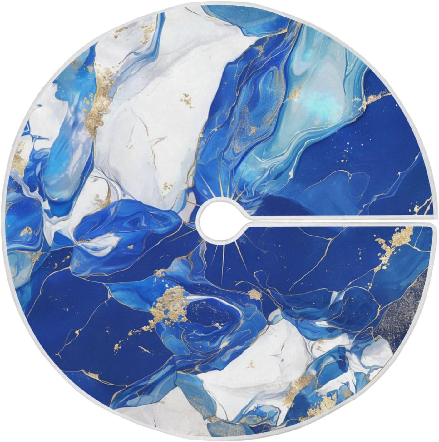 Kintsugi Marble Blue Christmas Tree Floor Mat Holiday Home Party Decorations Soft Polyester 47 inch/35 inch