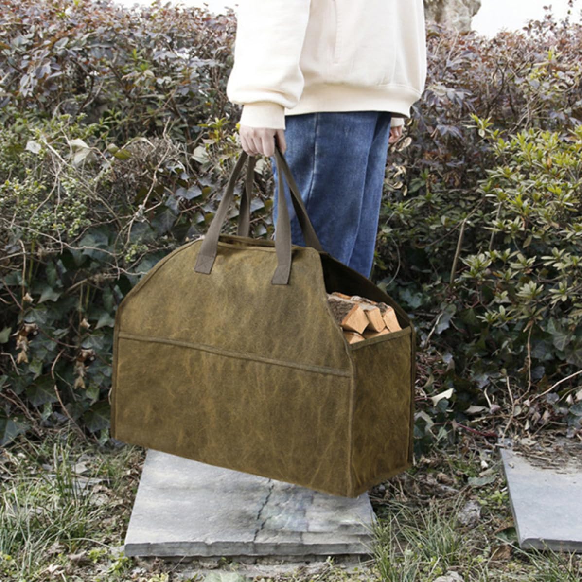 HANABASS Borsa per Trasporto Legna e Rami Capacità di Carico Pesante Portalegna in Tela 16 Ann Canvas Resistente per Campeggio e Lavori Domestici