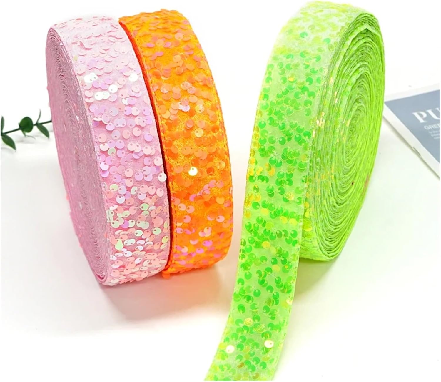 3 Inch 75mm 25 Yards Roll Sequin Ribbon DIY Holiday Cheer Hair Bow Material Handmade Deco Accessories(Color 2,75mm 25yards)