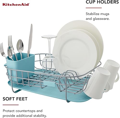 Miniatura 6 de KitchenAid Escurridor compacto de bajo perfil con organizador de cubiertos extraíble y tabla de autodrenaje en ángulo, cables resistentes a la