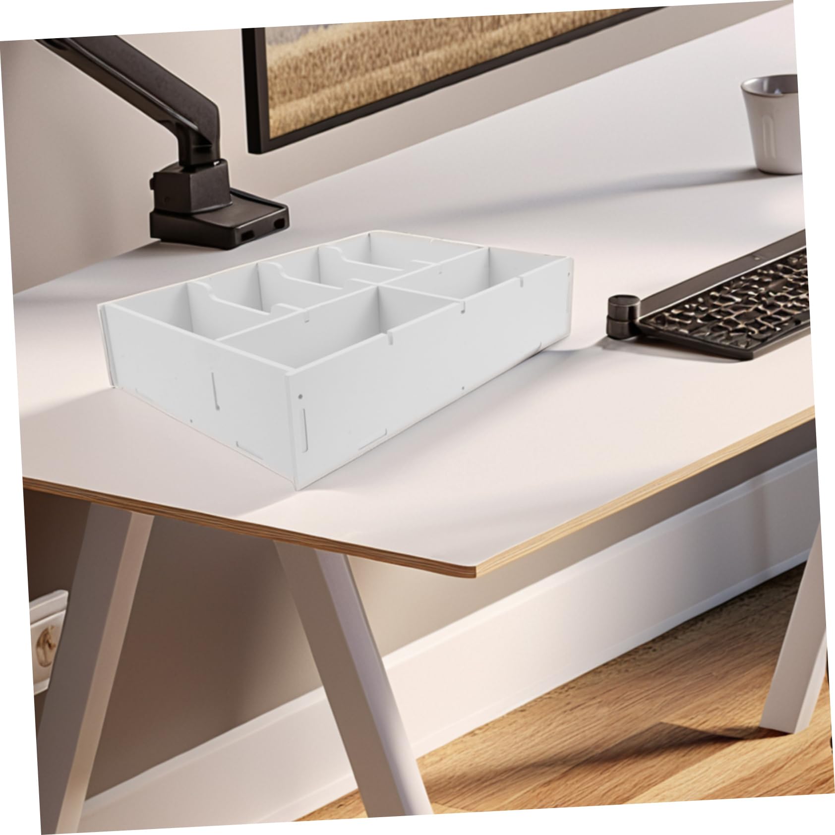 Beige Geldorganisator aus Pvc Holzverbund mit Mehrfachem Fachdesign zur Einfachen Aufbewahrung von Bargeld und Münzen für Supermarkt Kassen und Büro Schubladen