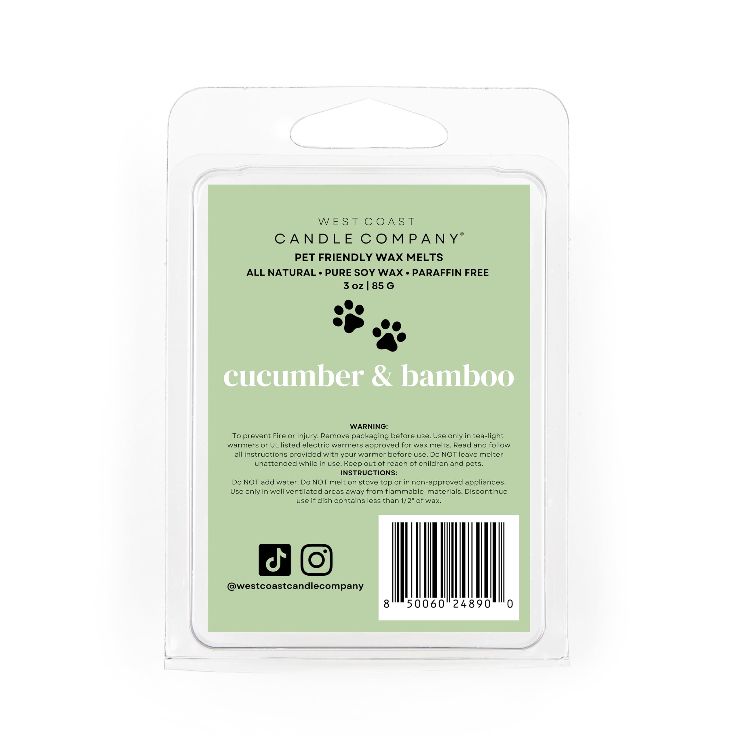 Cucumber & Bamboo | Pet Friendly Wax Melts | Natural Soy | Clean Burning | Non-Toxic | Veterinarian Approved | Pet Odor Eliminator | Air Freshening Scented Wax Melts