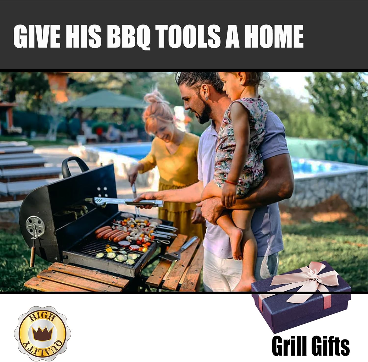 Grill Tool Storage Bag, Grill Accessories Storage, Grill Utensil Storage for Outdoor Camping Barbecue. Can Hold BBQ Tools up to 18", ‌‌Gifts for Men and Dad.