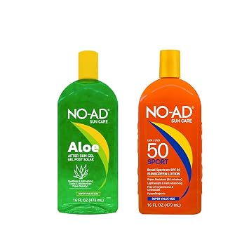 NO-AD Sun Care Bundle SPF 50 Sunscreen Lotion 16 oz + Aloe After Sun Gel 16 oz, Broad Spectrum Protection, Water Resistant, Hydrating & Soothing, Suitable for All Skin Types