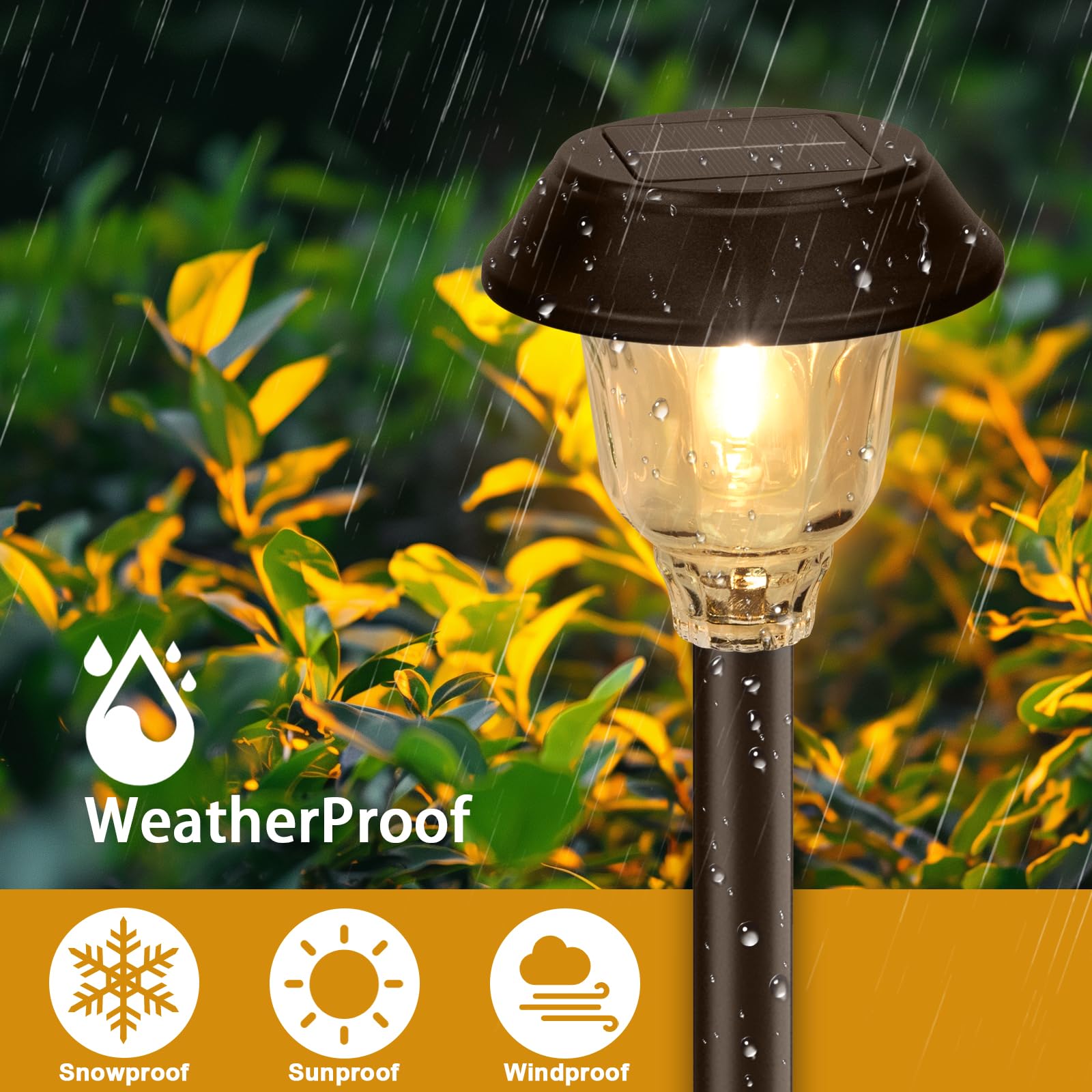Solarleuchten für den Außenbereich, wasserdicht, Glas Metall Solar Pathway Lights, 6 Pack Outdoor Solarleuchten für Garten Hof Auffahrt, Braun