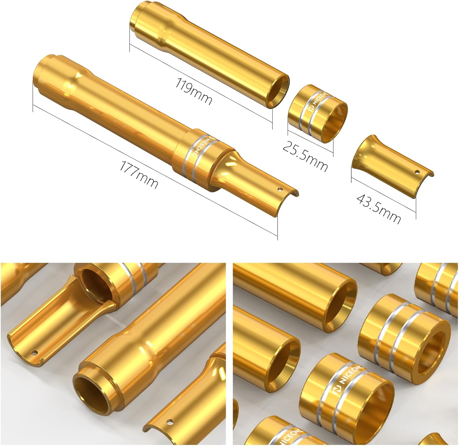NICECNC Gold Tappet Housings Pushrod Covers Tappet Cover Compatible with Harley Fat Boy FLFBS 114 2018-2024, Road King FLHR 2017-2024, Replacement for 25700488, See Fitment