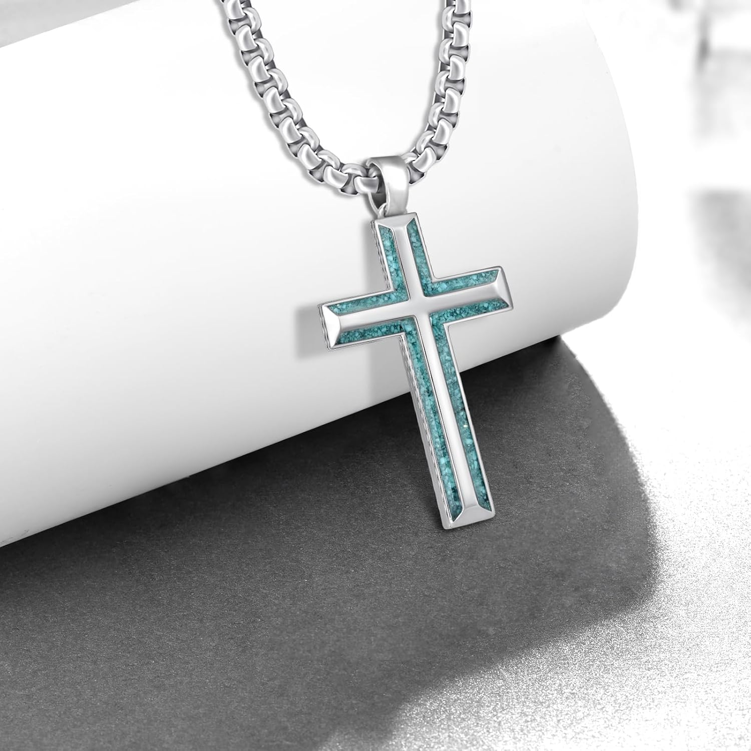 Cross Necklace 925 Sterling Sliver Turquoise Cross Necklace Christian Jewelry Gifts for Men - Image 2